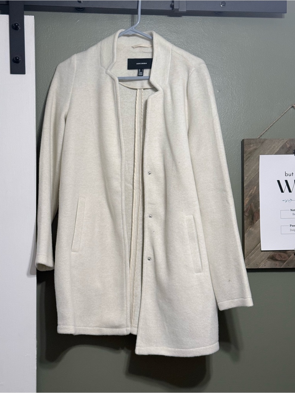 Vero Moda Cream Collarless Pea Coat